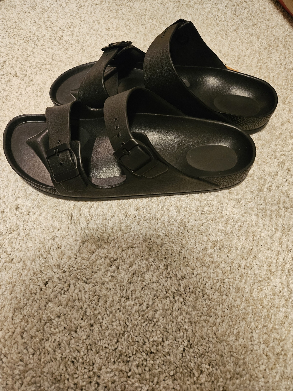 Black Dual-Buckle Slide Sandals